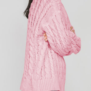 Openwork Round Sleeve Cable-Knit Sweater