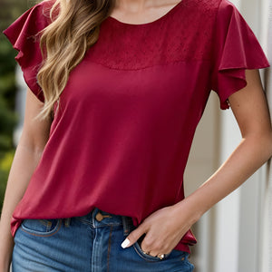 Full Size Ruffled Round Neck Short Sleeve Blouse