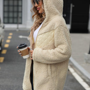 Fuzzy Zip Up Long Sleeve Hooded Jacket