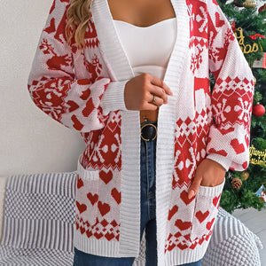 Pocketed Open Front Long Sleeve Cardigan