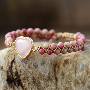 Rose Quartz Heart Beaded Bracelet