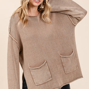 Mittoshop Mineral Wash Patch Pocket Cut Edge Sweater