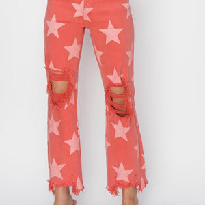 RISEN Full Size Distressed Raw Hem Star Pattern Jeans