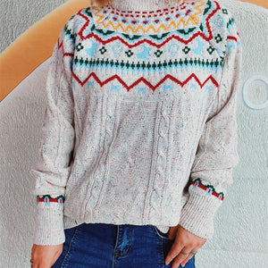 Cable-Knit Mock Neck Long Sleeve Sweater