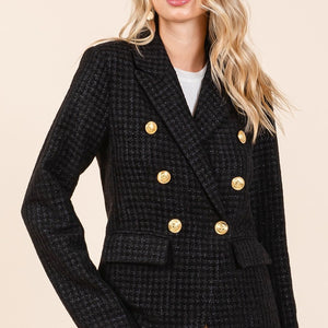 Mittoshop Plaid Texture Double-Breasted Long Sleeve Blazer