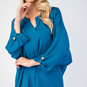 Celeste Full Size Notched Three-Quarter Sleeve Blouse