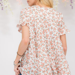 Celeste Full Size Floral Ruffled Short Sleeve Blouse