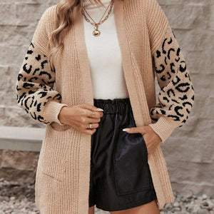 Pocketed Leopard Open Front Cardigan