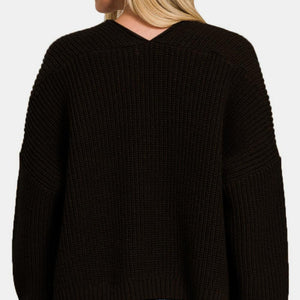 Zenana Open Front Drop Shoulder Sweater Cardigan