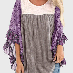 Full Size Printed Round Neck Three-Quarter Sleeve Blouse