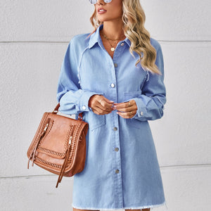 Raw Hem Button Up Denim Dress