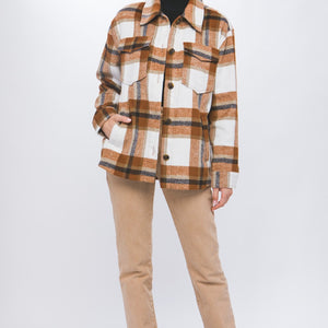 Love Tree Plaid Button Up Shacket