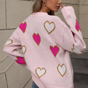 Angel Wings Contrast Heart Round Neck Long Sleeve Sweater