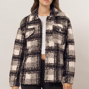 HYFVE Plaid Button Up Boucle Jacket