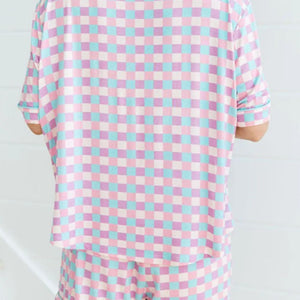 Plaid Collared Neck Short Sleeve Top and Shorts Lounge Set