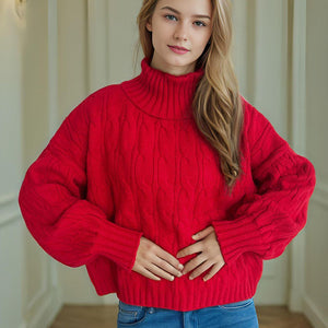 Cable-Knit Turtleneck Long Sleeve Sweater