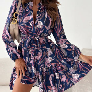 Ruffle Hem Floral Long Sleeve Dress