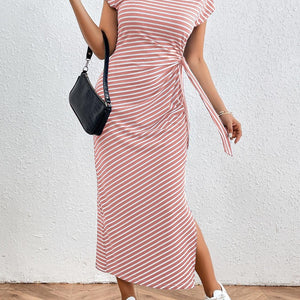 Honey Tied Striped Round Neck Short Sleeve Tee Dress