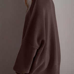 Double Take Side Slit Round Neck Long Sleeve Sweater