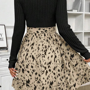 Tied Printed Mock Neck Long Sleeve Dress