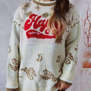 HAPPY Round Neck Long Sleeve Sweater