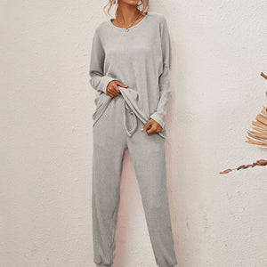 Full Size Round Neck Dropped Shoulder Top and Joggers Lounge Set