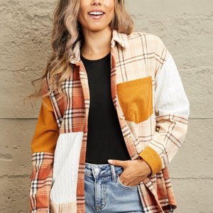 Double Take Plaid Color Block Dropped Shoulder Shacket