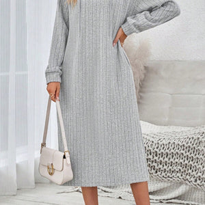 Side Slit Drawstring Long Sleeve Hooded Dress