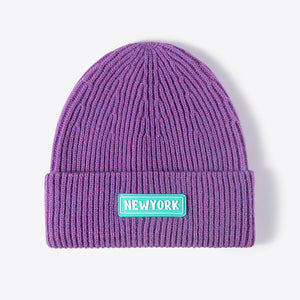 NEWYORK Patch Rib-Knit Cuffed Beanie