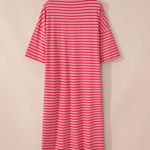 Pocketed Striped Half Sleeve Tee Dress