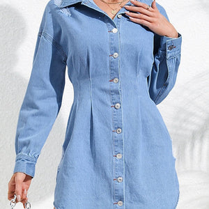 Distressed Button Up Long Sleeve Denim Dress