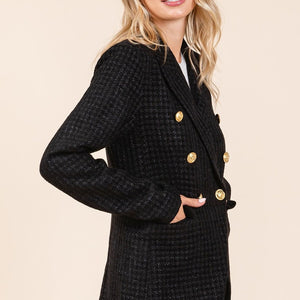 Mittoshop Plaid Texture Double-Breasted Long Sleeve Blazer