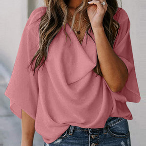 Full Size Cowl Neck Three-Quarter Sleeve Blouse