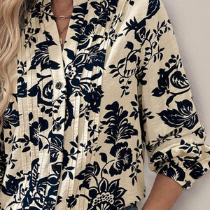 Perfee Printed Notched Long Sleeve Shirt