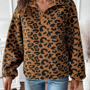 Leopard Half Zip Long Sleeve Sweatshirt