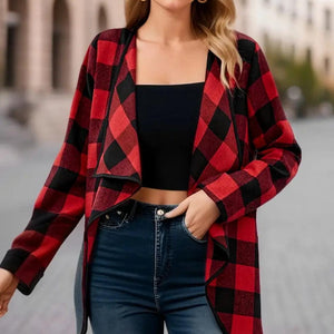 Plaid Open Front Long Sleeve Jacket