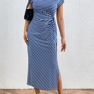 Honey Tied Striped Round Neck Short Sleeve Tee Dress