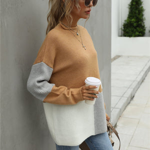 Angel Wings Color Block Round Neck Dropped Shoulder Sweater