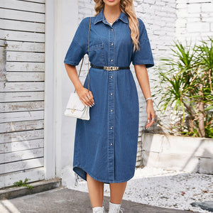 Button Up Dropped Shoulder Denim Dress