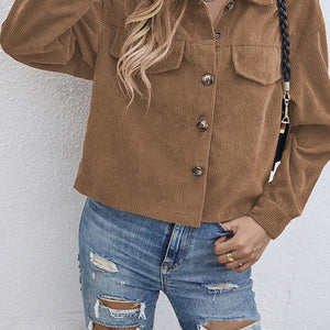 Button Up Dropped Shoulder Long Sleeve Jacket