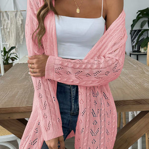 Openwork Open Front Long Sleeve Cardigan