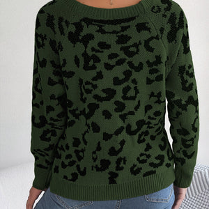 Leopard Buttoned Square Neck Sweater