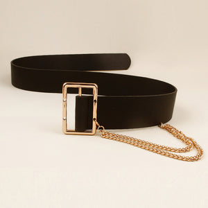 PU Leather Wide Belt with Chain