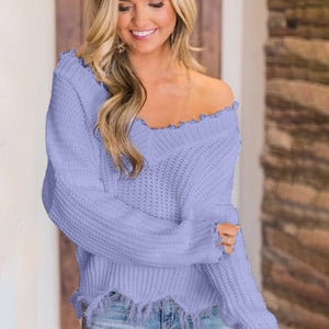 Frayed Hem Dropped Shoulder Sweater