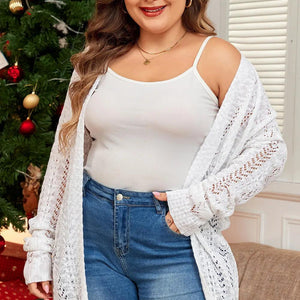 Plus Size Openwork Open Front Long Sleeve Cardigan