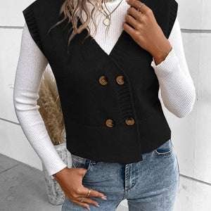 Full Size Button Up V-Neck Sweater Vest