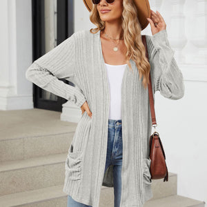 Pocketed Open Front Long Sleeve Cardigan