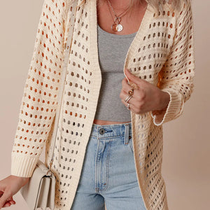 Openwork Open Front Long Sleeve Cardigan