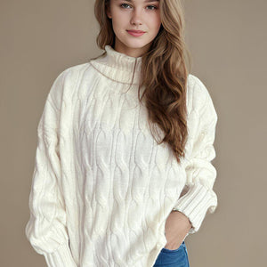 Cable-Knit Turtleneck Long Sleeve Sweater