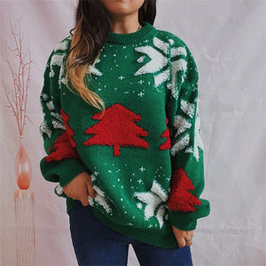 Snowflake Round Neck Long Sleeve Sweater